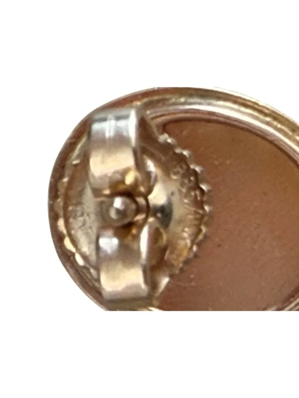 Vintage 14K Gold 585 Military Mark Backs, Cameo Post Earrings - Picture 4 of 7